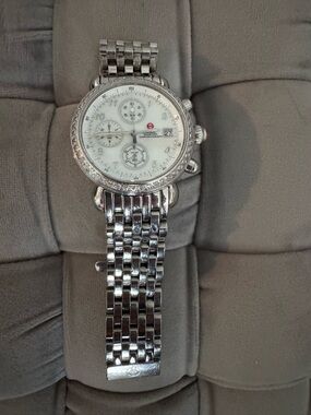 Silver Chronograph Bracelet Watch with White Dial and .62 diamond weight